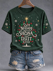 Damen-T-Shirt mit Raglankragen und „Merry Christmas“-Aufdruck