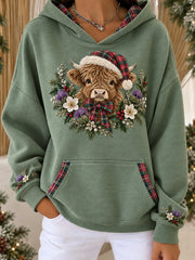 Sweat à capuche pour femme à imprimé artistique sur le thème de Noël écossais