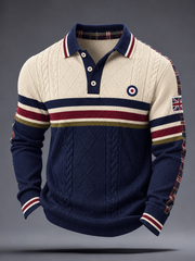 Herren Langarm-Poloshirt mit UK-Musikliebhaber-Mod-Art-Print