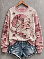 Sweat-shirt vintage rose pour femme avec le père Noël