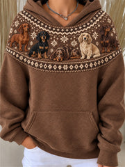 Women's Vintage Dachshund Dogs Yoke Isle Pattern Print Hoodie