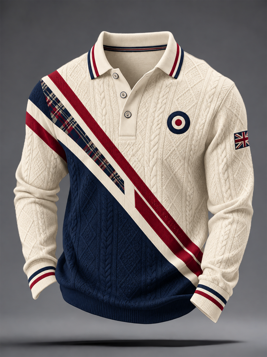 Men's UK Music Lover Mods Art Printed long sleeve polo